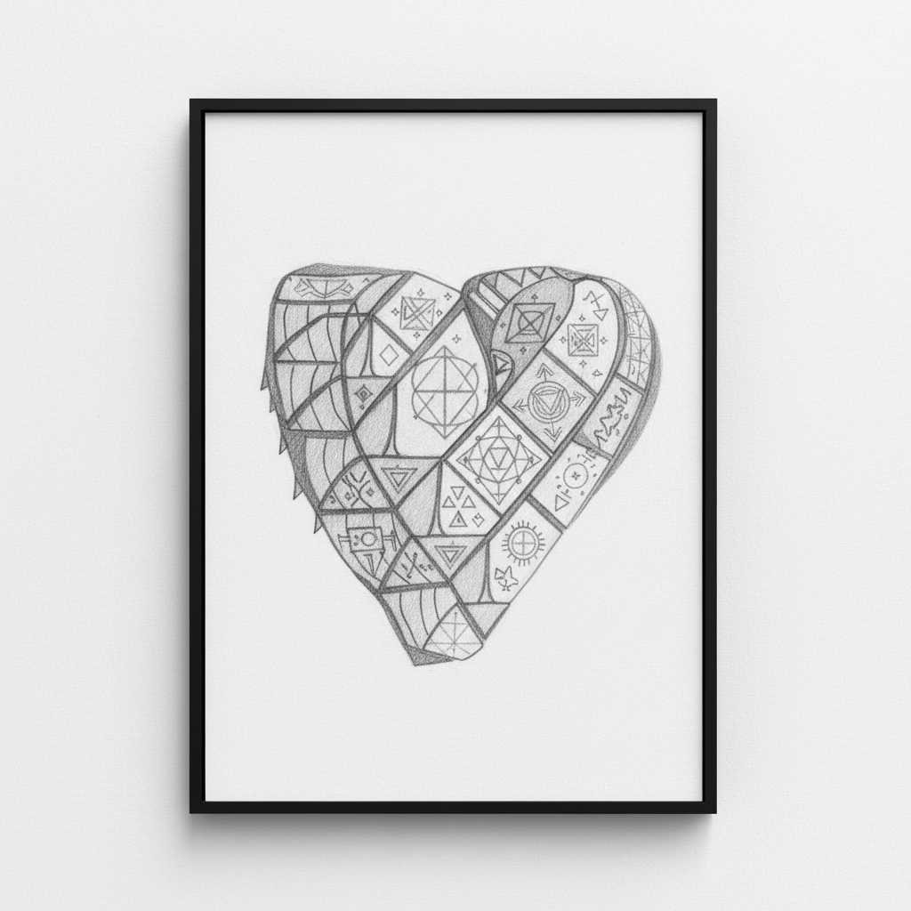 Fragmented Heart — Crimson Tribal Original Sketch Print