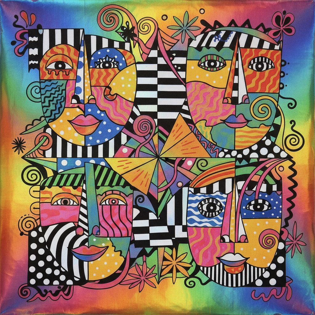 Joyful Holographic Cubist Face — Art Print